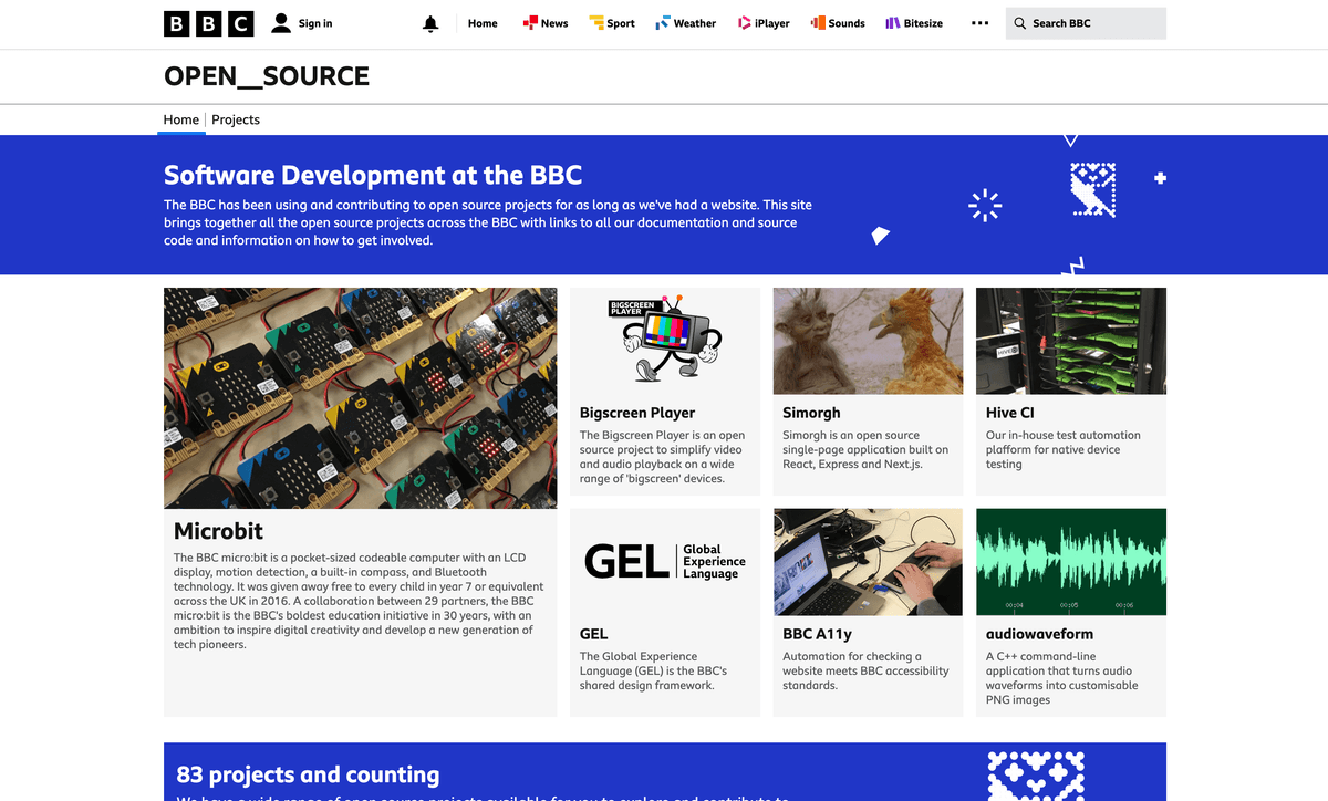 A screenshot of the BBC's Open Source site