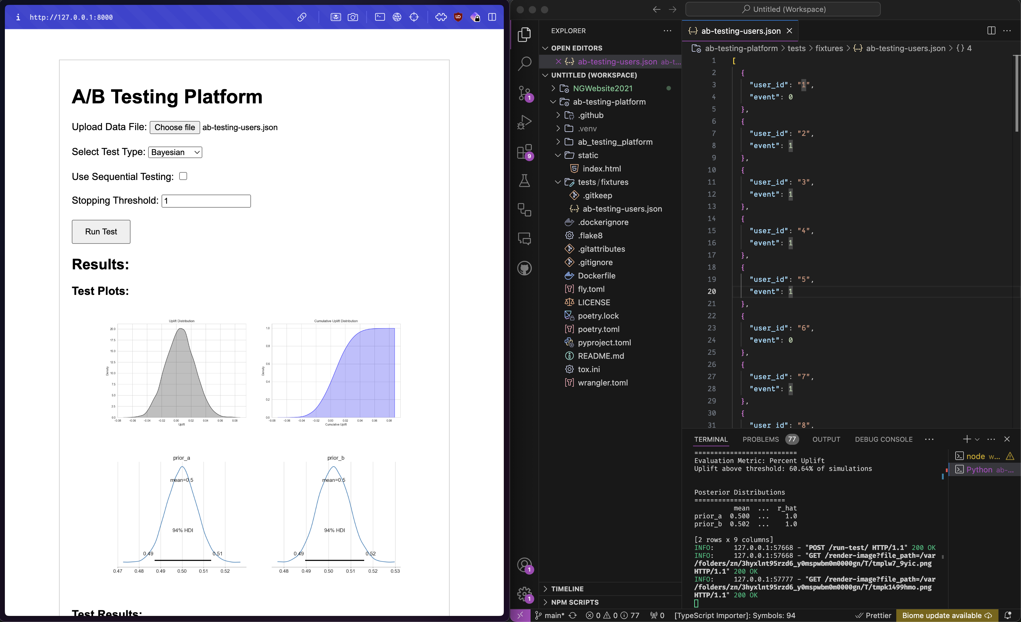 A screenshot showing the initial interface on the left and a view of the app running on the right.